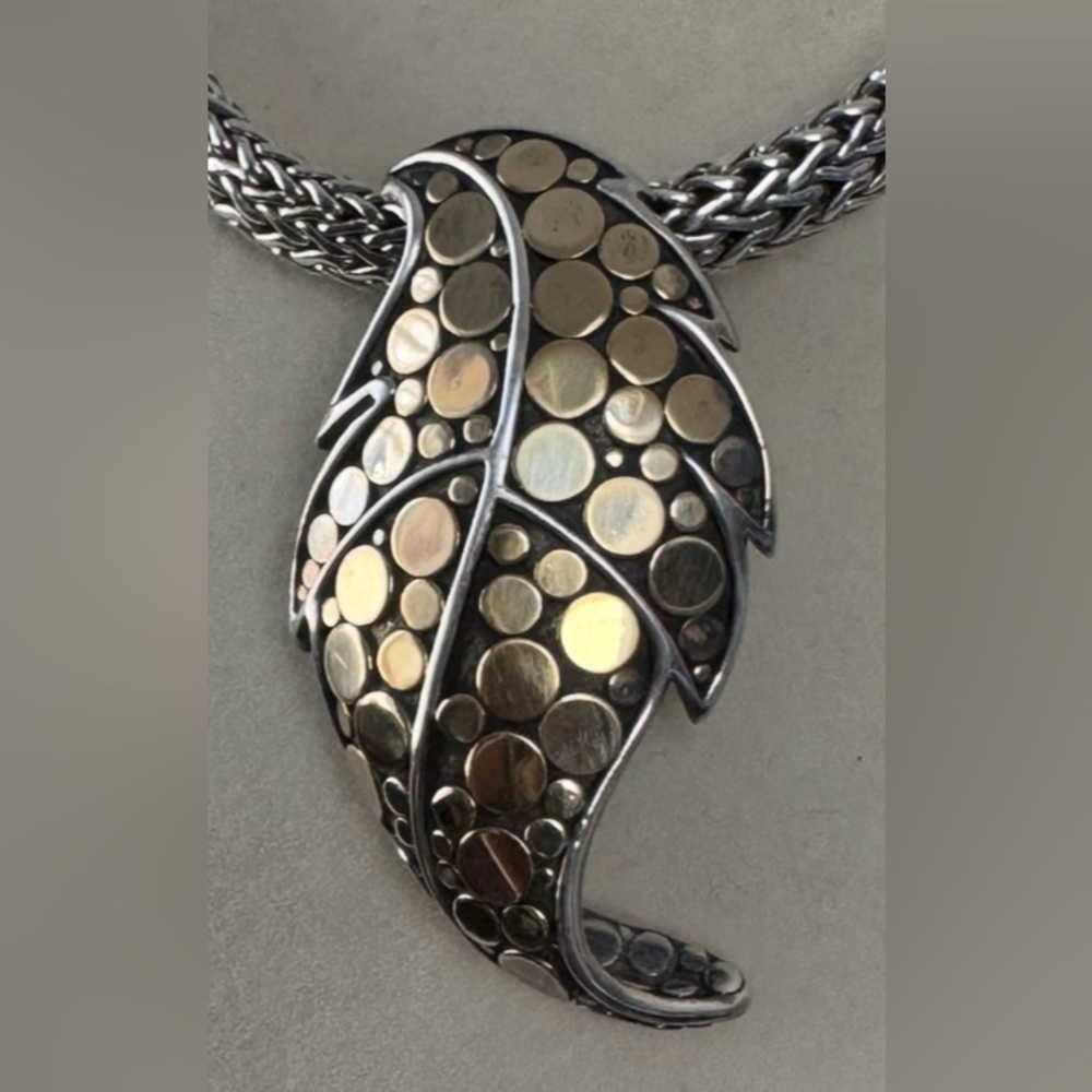John Hardy Sterling Silver & 18k yellow gold Ayu Leaf Dot Pendant